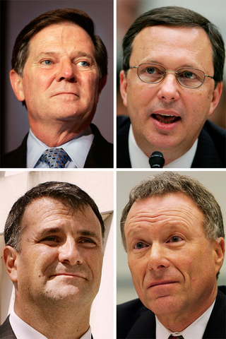 Candidates for Scandal Secretary, from left: Jack Abramoff, the Republican lobbyist at the center of a public corruption scandal; Scooter Libby, former vice presidential chief of staff indicted on five counts; Tom DeLay, former House majority leader charged with conspiracy to violate election laws; and Michael Brown, who resigned from FEMA over his criticized handling of Hurricane Katrina.